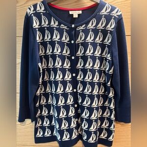 Coldwater Creek Cotton Blue Top and White Sailboats Size Large